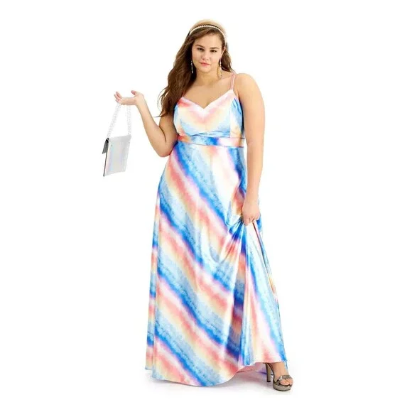 City Studios Women's Dress Plus Ombre Rainbow Gown - 14w
